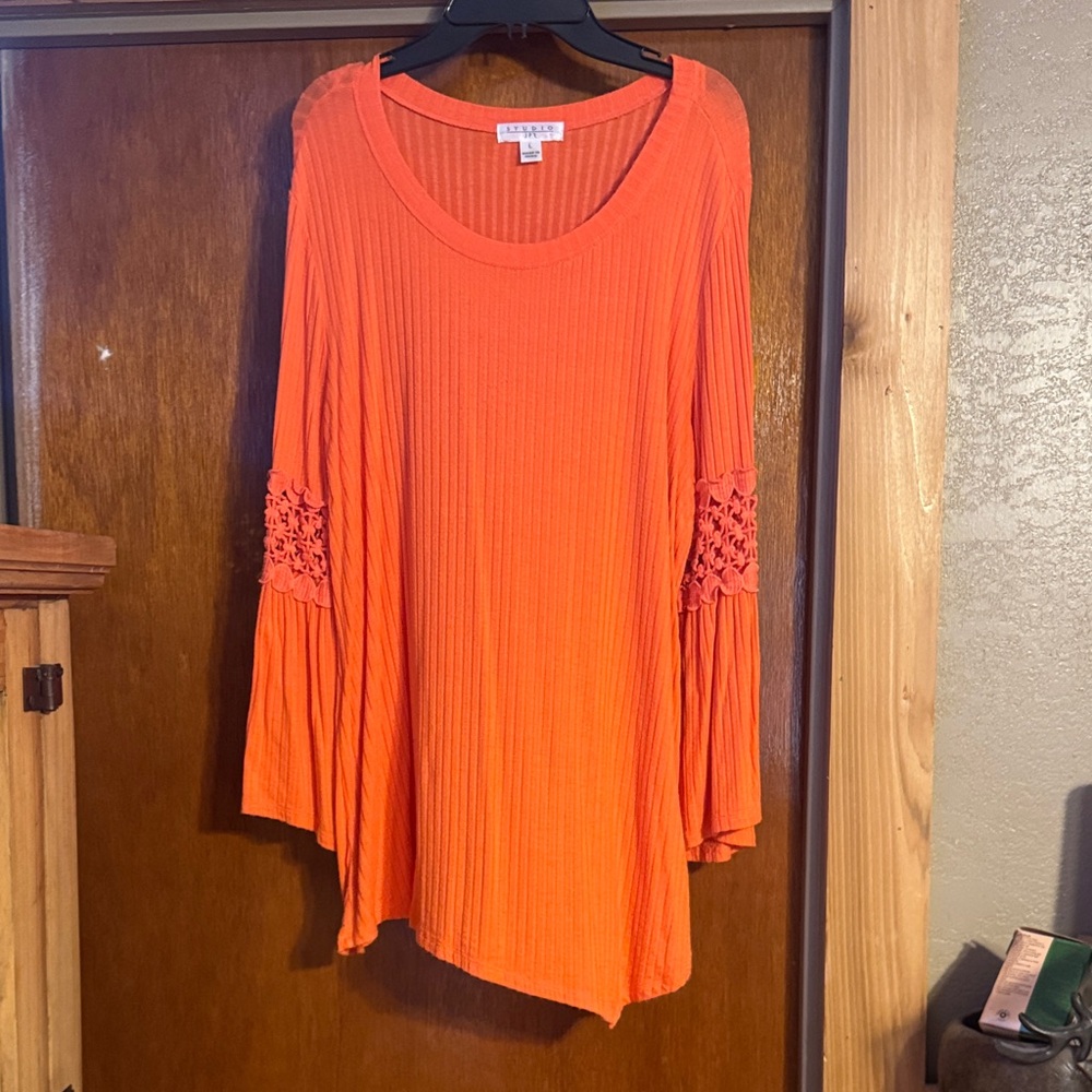 Orange Tunic with Crochet Sleeves